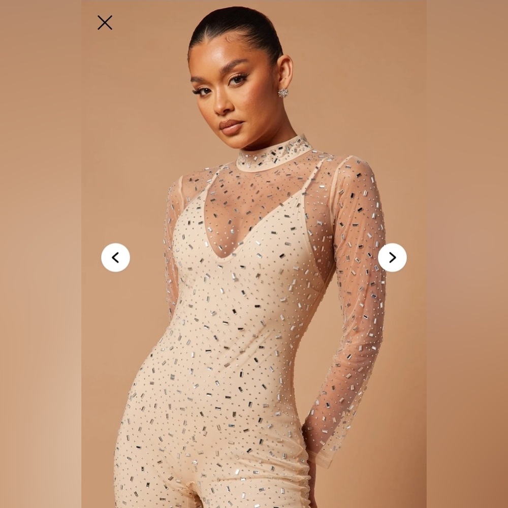 Elegant Beige Embellished Jumpsuit